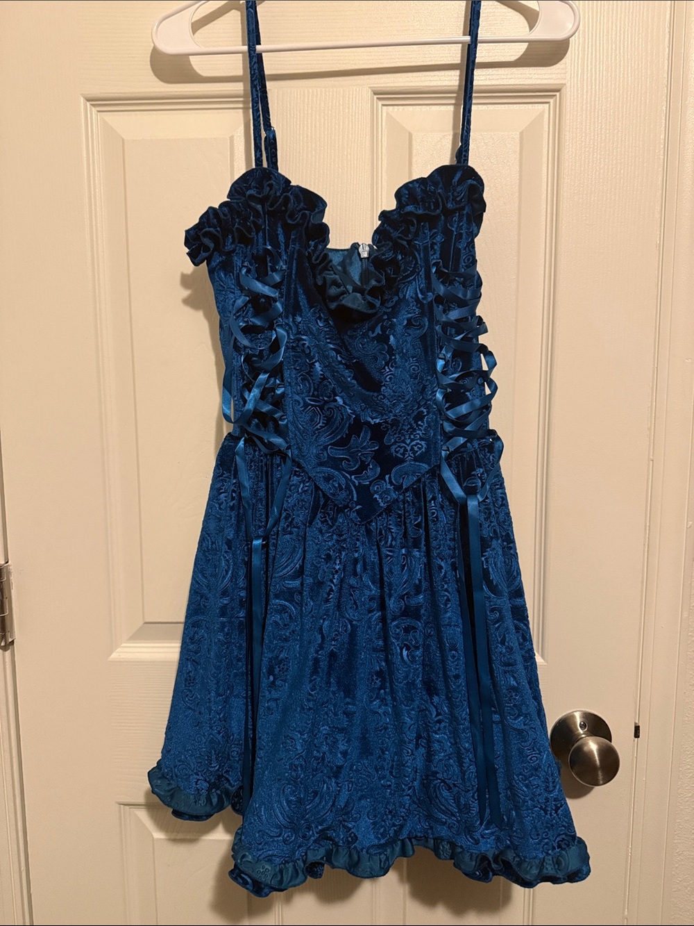 Blue Velvet Lace-Up Corseted party dress